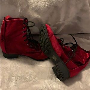 Red velvet ankle booties